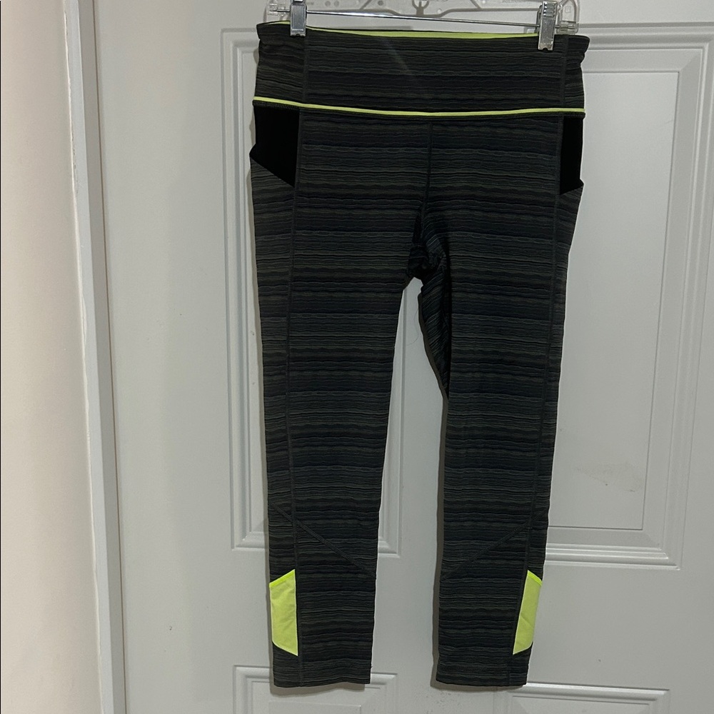 lululemon athletica Black Striped Track Joggers with Neon Yellow Accents